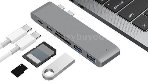 USB-C Hub Dual Type-C USB3.0 TF SD Card Reader 6 in1 Adapter Converter