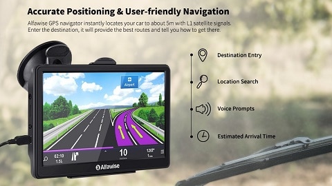 Alfawise LCD capacitivo de 7.0 polegadas com tela de toque para carro e GPS Navigator