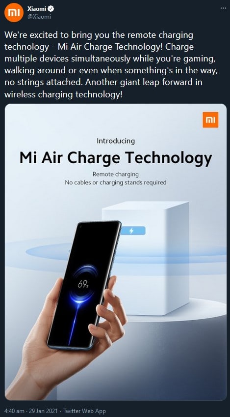 Bài đăng trên Twitter của Mi Air Charge