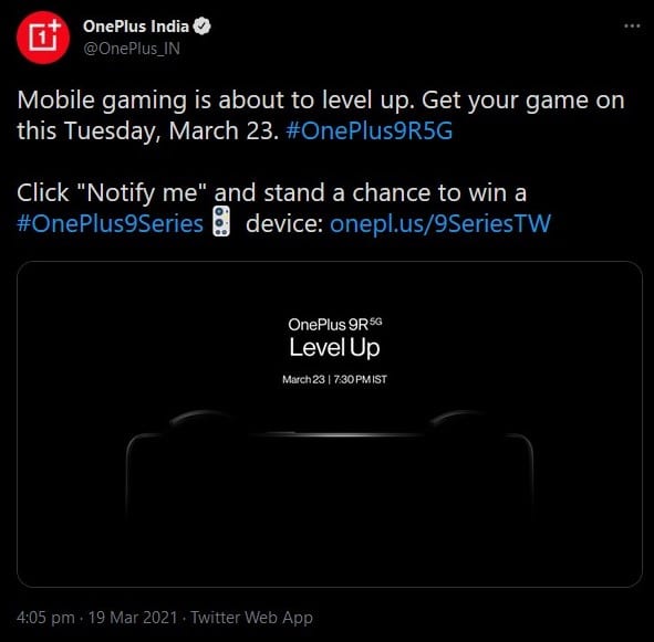 OnePlus 9R 5G Teaser da OnePlus Índia