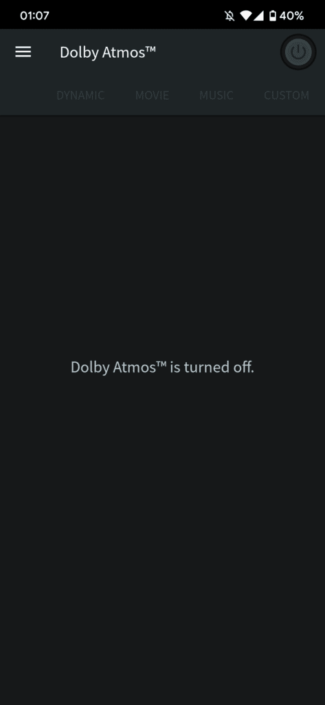 Dolby Atmos - På/av-brytare