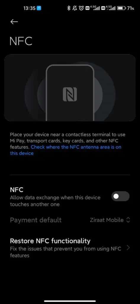 Noi setări NFC