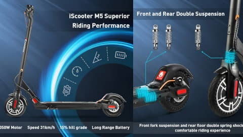 iScooter M5pro elektrisk scooter (8,5'' honeycomb-dekk og 350W motor)