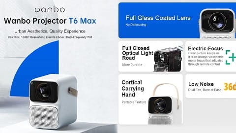 Miniproiector LCD inteligent Wanbo T6 MAX (versiunea globală - 1080P)