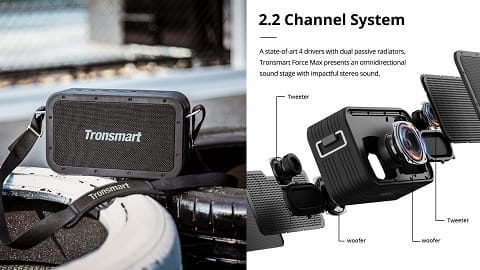 Tronsmart Force Max 80 W tragbarer Outdoor-Lautsprecher (IPX6, 2.2-Kanal, TWS)