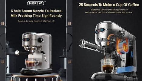 HiBREW H11 1450W Kaffeemaschine (halbautomatische 19-Bar-Espressomaschine)