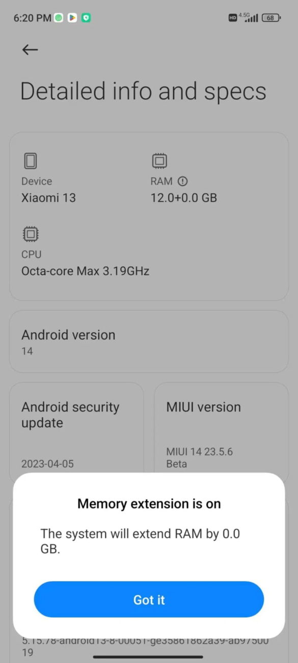 Ekspansi memori di Android 14