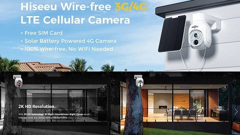 Hiseeu TDA73E WiFi-Free 4G LTE セキュリティカメラ (3MP 太陽光発電)