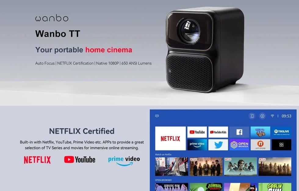 Proyector LCD Wanbo TT - Certificado por Netflix