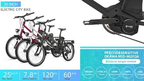 Bicicleta elèctrica de ciutat de pneumàtics de motor mitjà YADEA YT300 de 20 polzades i 250 W
