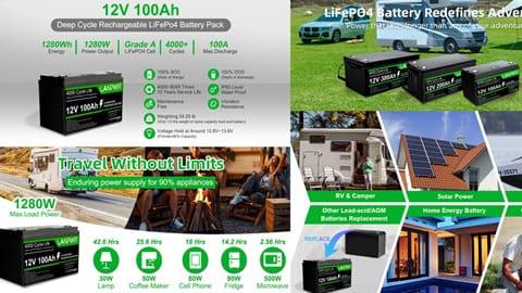 Paquet de bateries de liti LANPWR/TTWEN 12V 100Ah LiFePO4