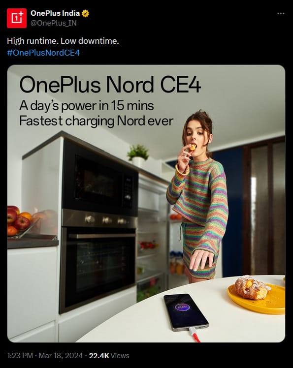 在 X 上发布有关 OnePlus Nord CE4 的帖子