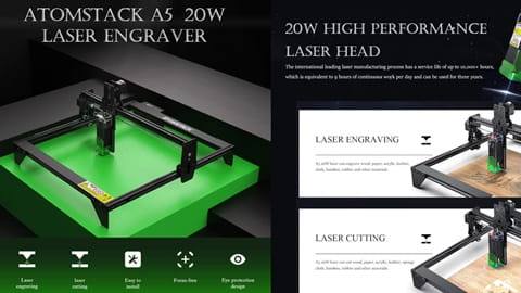 ATOMSTACK Renoveret A5 5W Laser Engraver Desktop DIY (brugt produkt)