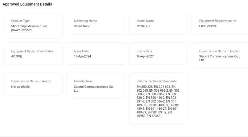 Xiaomi-Smart-Band-9-TDRA-sertifisering