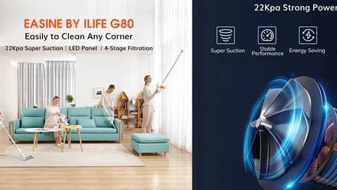 ILIFE G80 Cordless Handheld Vacuum Cleaner (22Kpa Suction with Spinning Side Brush)